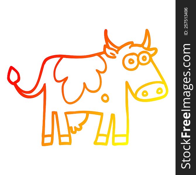 Warm Gradient Line Drawing Cartoon Farm Cow
