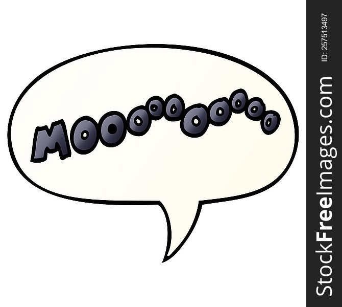 cartoon moo noise with speech bubble in smooth gradient style