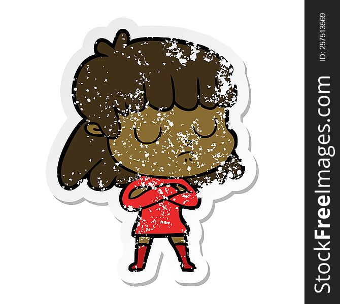 Distressed Sticker Of A Cartoon Indifferent Woman