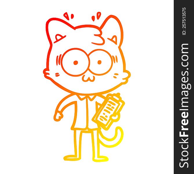 warm gradient line drawing cartoon surprised office worker cat