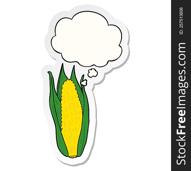 cartoon corn with thought bubble as a printed sticker