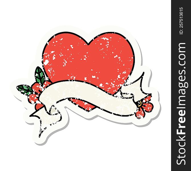 Grunge Sticker With Banner Of A Heart