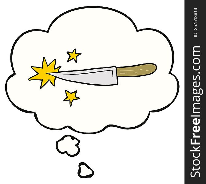 Cartoon Sharp Kitchen Knife And Thought Bubble