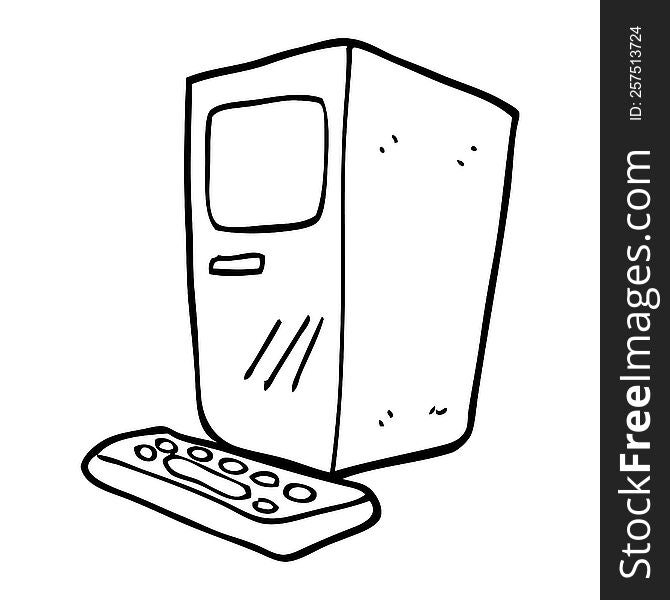 Line Drawing Cartoon Computer And Keyboard