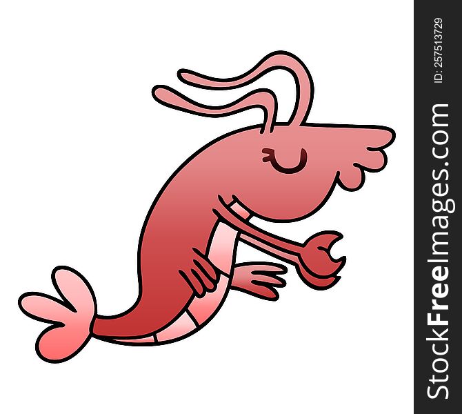gradient shaded quirky cartoon happy shrimp. gradient shaded quirky cartoon happy shrimp