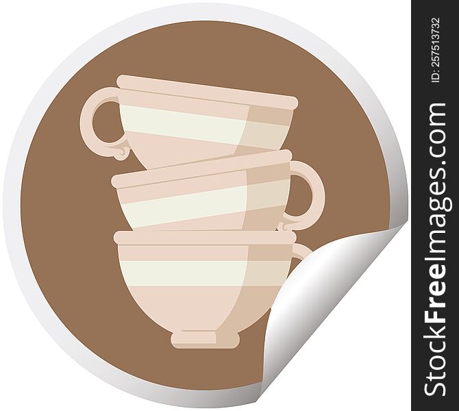 stack of cups graphic vector illustration circular sticker. stack of cups graphic vector illustration circular sticker