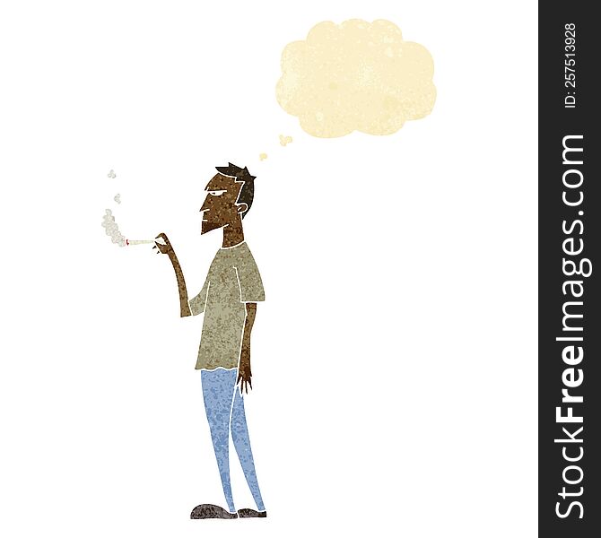 cartoon annoyed smoker with thought bubble