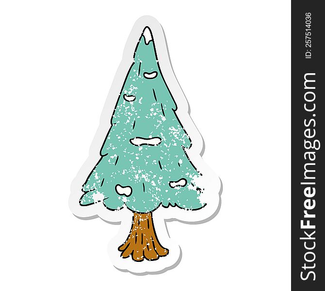 hand drawn distressed sticker cartoon doodle single snow covered tree