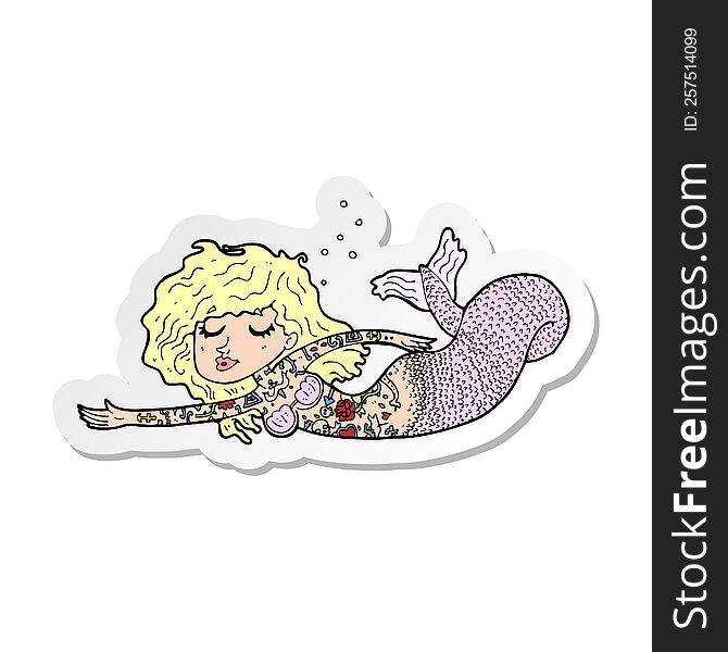 sticker of a cartoon mermaid covered in tattoos