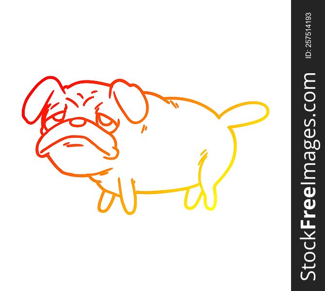 warm gradient line drawing cartoon unhappy pug dog