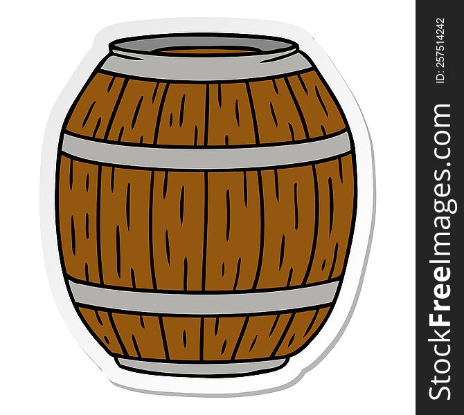 Sticker Cartoon Doodle Of A Wooden Barrel