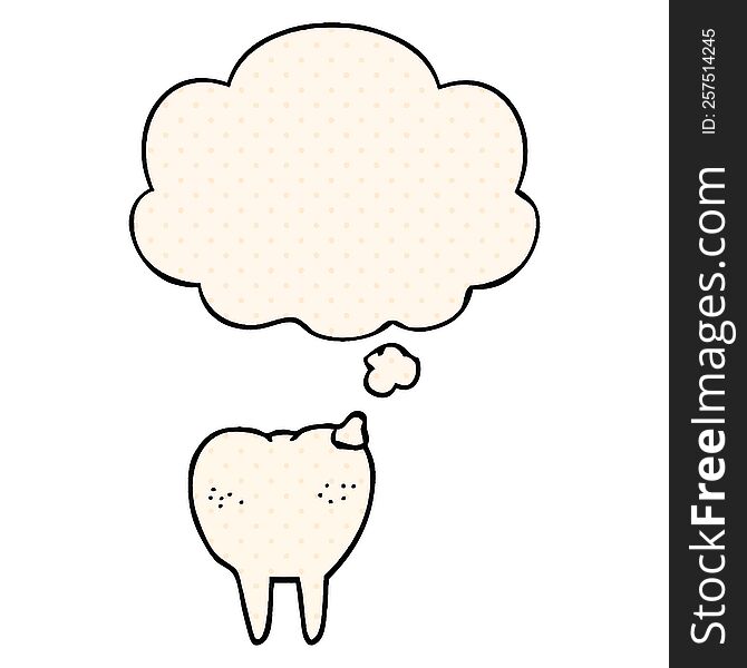 Cartoon Tooth And Thought Bubble In Comic Book Style