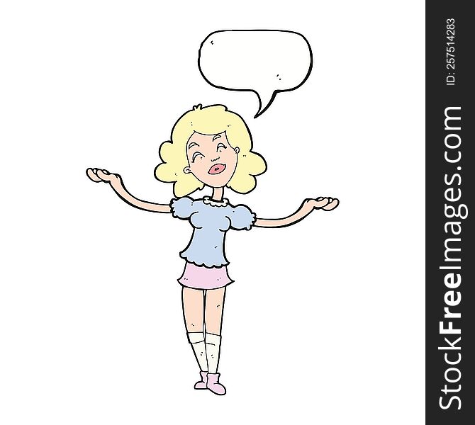 Cartoon Woman Taking Praise With Speech Bubble