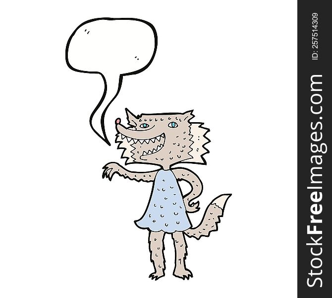 Cartoon Wolf Girl With Speech Bubble