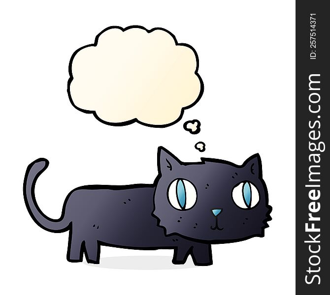 cartoon black cat with thought bubble