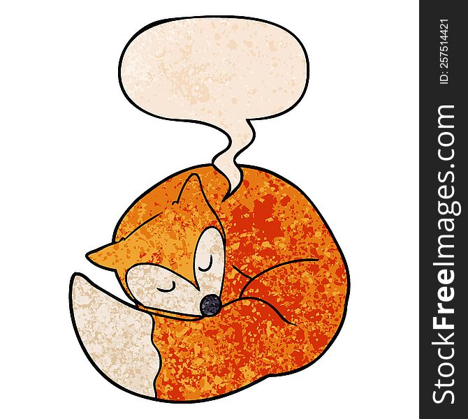 Cartoon Sleeping Fox And Speech Bubble In Retro Texture Style