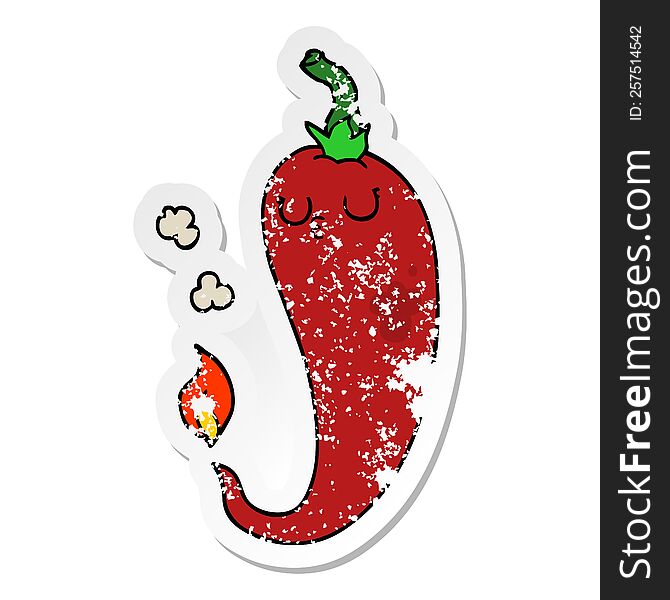 distressed sticker of a cartoon hot chili pepper