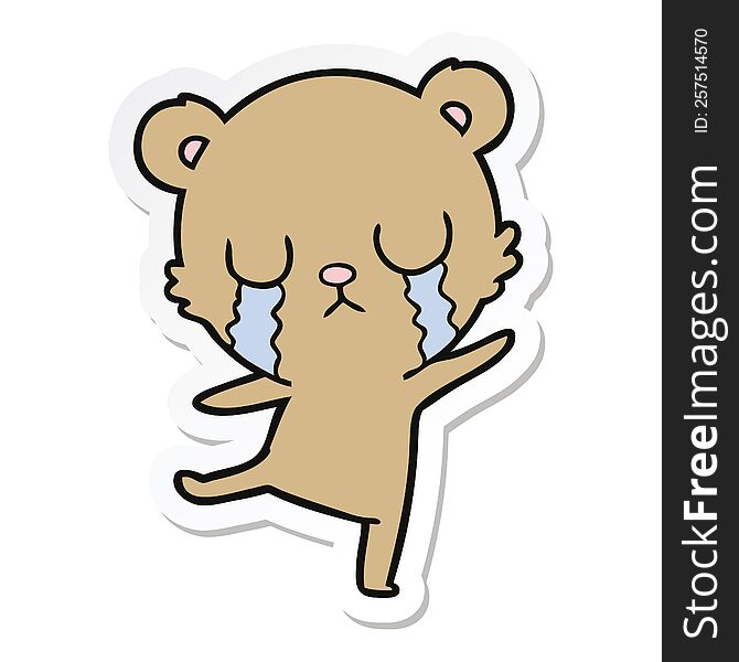 sticker of a crying cartoon bear doing a sad dance