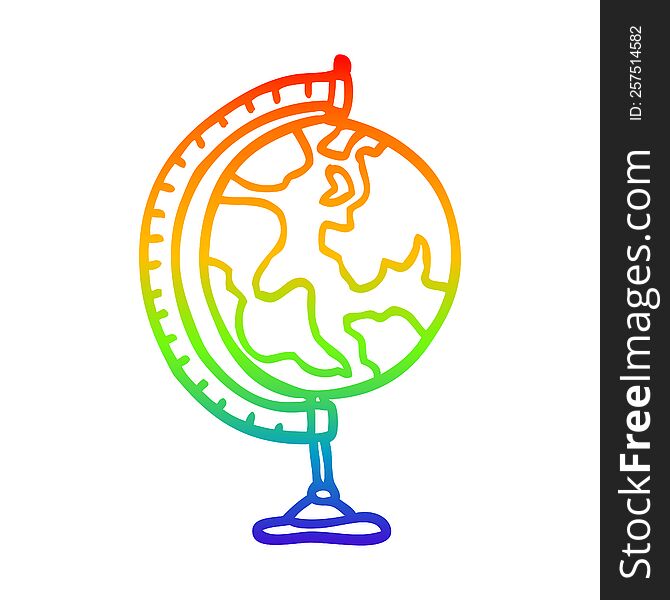 rainbow gradient line drawing of a cartoon globe