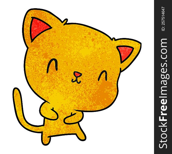 textured cartoon illustration of cute kawaii cat. textured cartoon illustration of cute kawaii cat