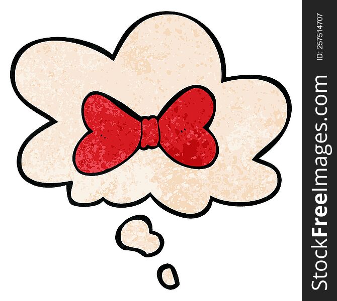 cartoon bow tie and thought bubble in grunge texture pattern style