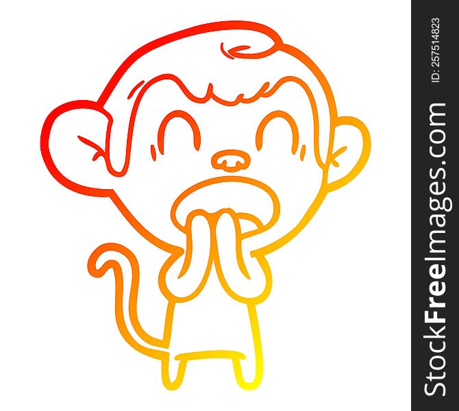 Warm Gradient Line Drawing Yawning Cartoon Monkey