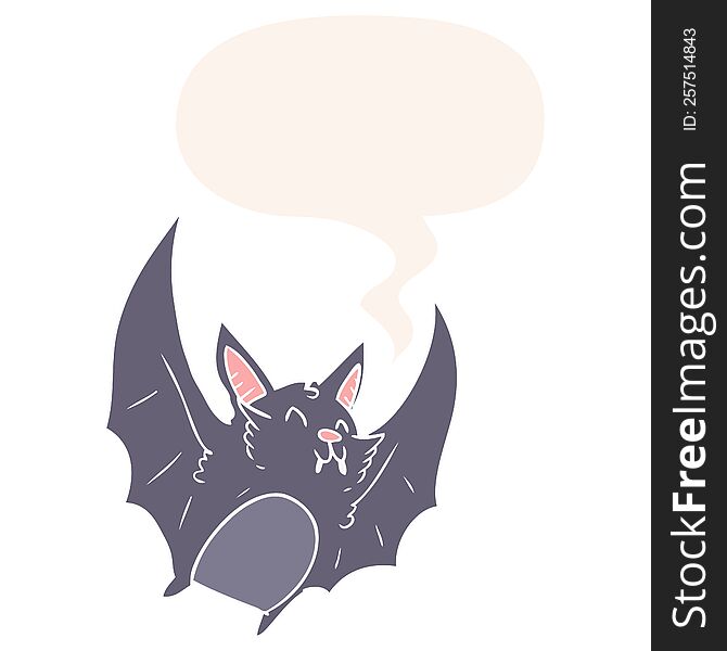 Cartoon Vampire Halloween Bat And Speech Bubble In Retro Style