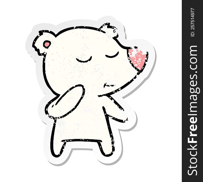 distressed sticker of a cartoon polar bear considering