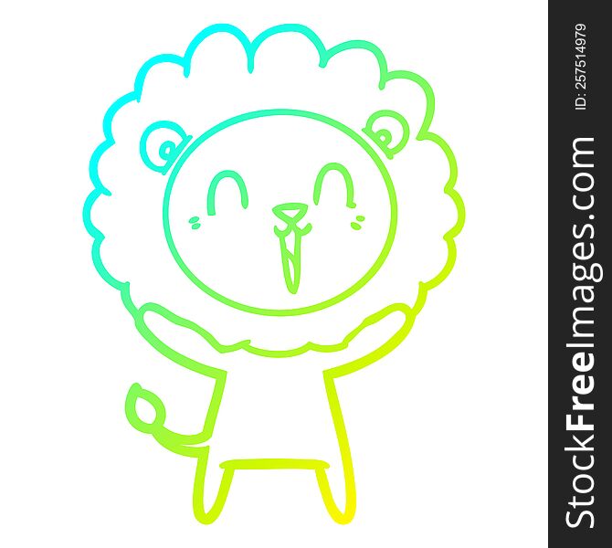 Cold Gradient Line Drawing Laughing Lion Cartoon