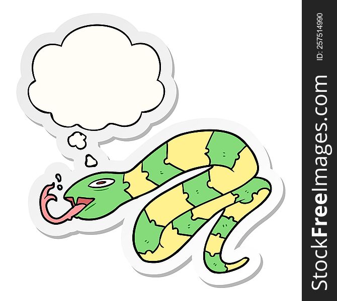 Cartoon Hissing Snake And Thought Bubble As A Printed Sticker