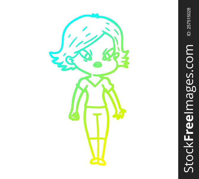 Cold Gradient Line Drawing Cartoon Stressed Woman
