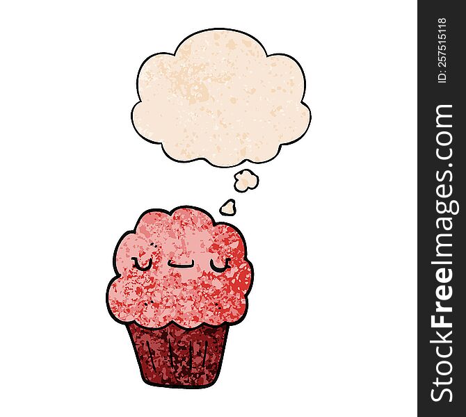 Cartoon Muffin And Thought Bubble In Grunge Texture Pattern Style