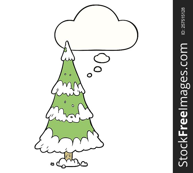 cartoon christmas tree with thought bubble. cartoon christmas tree with thought bubble