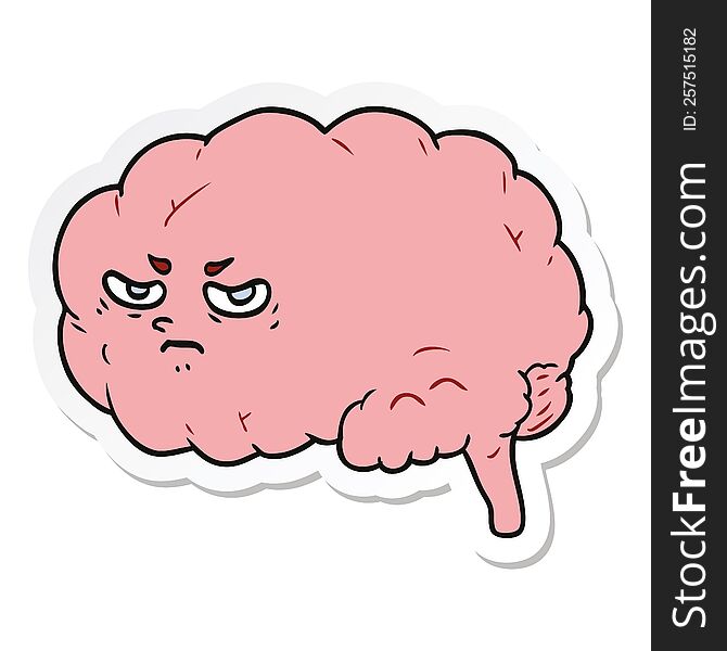 sticker of a cartoon angry brain