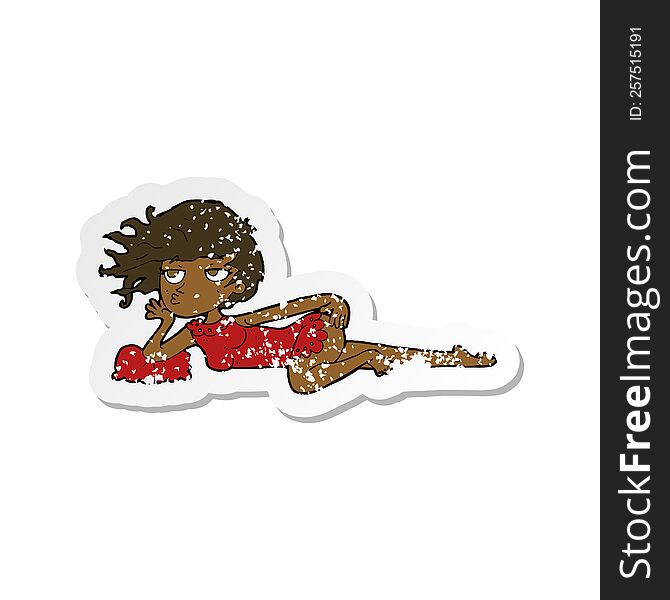 retro distressed sticker of a cartoon woman in sexy pose