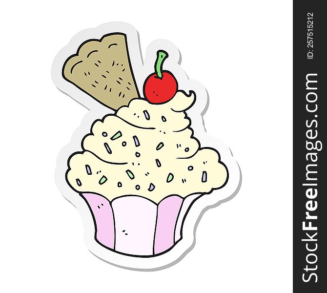 Sticker Of A Cartoon Cupcake