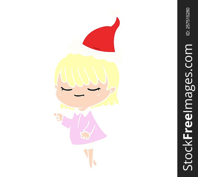 hand drawn flat color illustration of a woman wearing santa hat