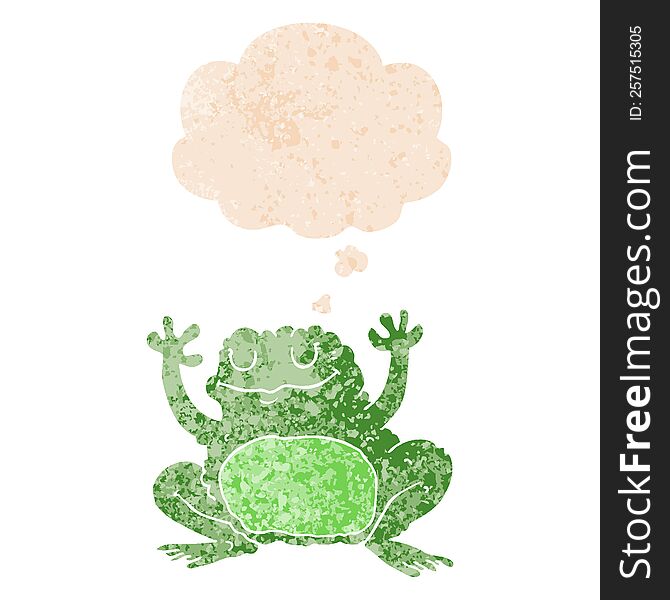 Cartoon Frog And Thought Bubble In Retro Textured Style