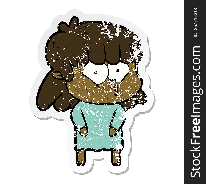 Distressed Sticker Of A Cartoon Whistling Girl