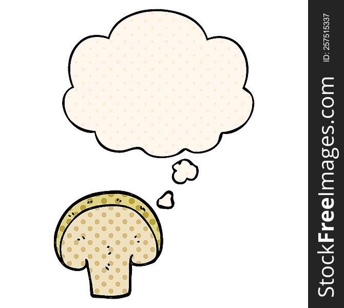 cartoon mushroom slice with thought bubble in comic book style