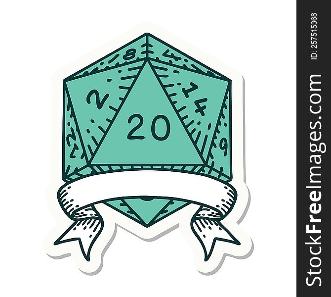 natural 20 critical hit D20 dice roll sticker