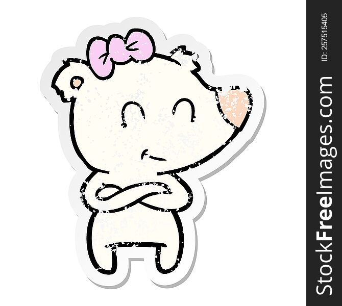 Distressed Sticker Of A Female Polar Bear Cartoon