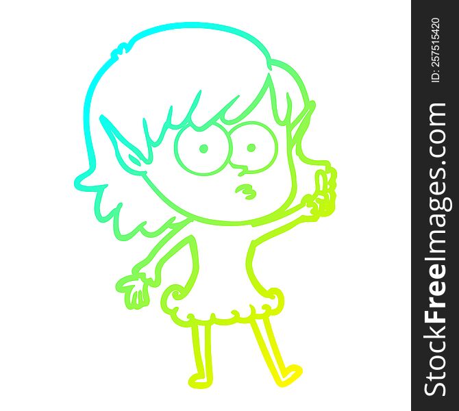 Cold Gradient Line Drawing Cartoon Shocked Elf Girl