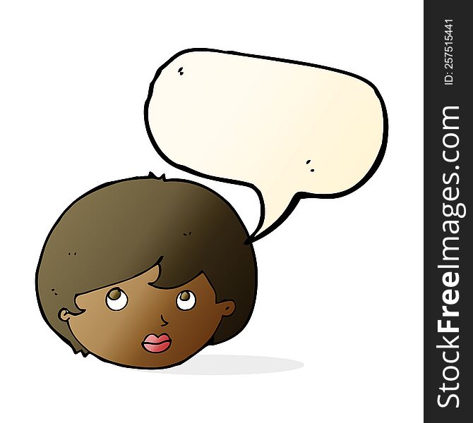 Cartoon Female Face Looking Upwards With Speech Bubble