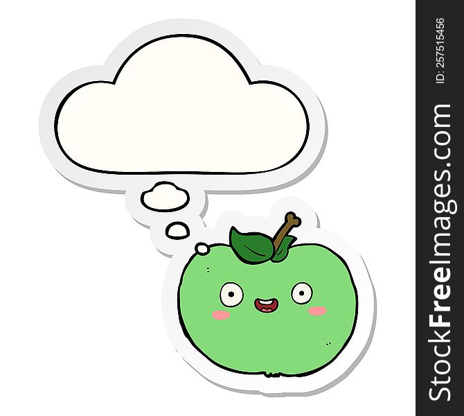 Cartoon Apple And Thought Bubble As A Printed Sticker