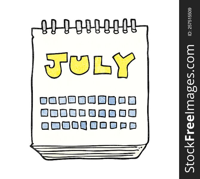 freehand textured cartoon calendar showing month of July