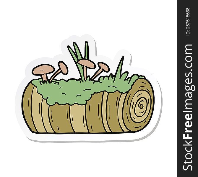 Sticker Of A Cartoon Old Log With Mushrooms