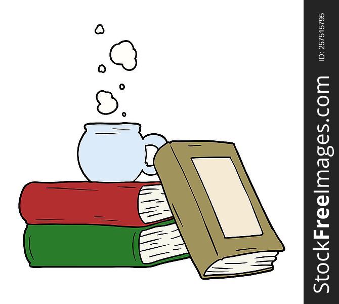 cartoon coffee cup and study books. cartoon coffee cup and study books