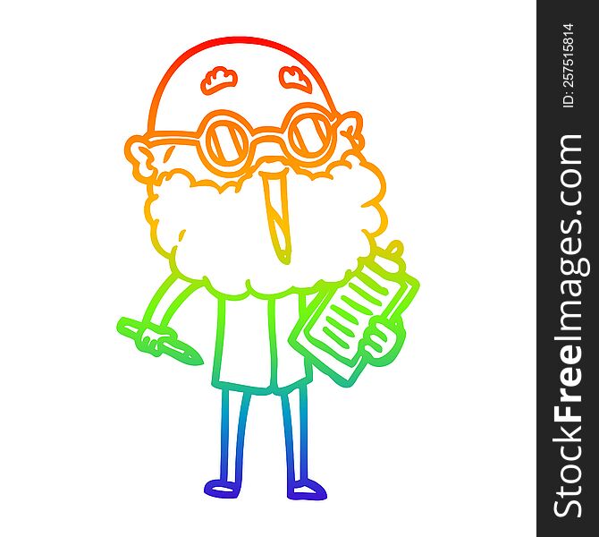 rainbow gradient line drawing of a cartoon joyful man with beard