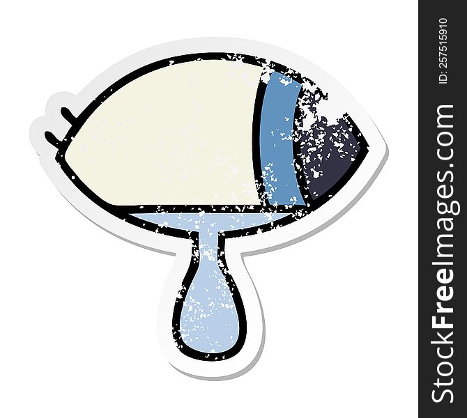 distressed sticker of a cute cartoon crying eye looking to one side